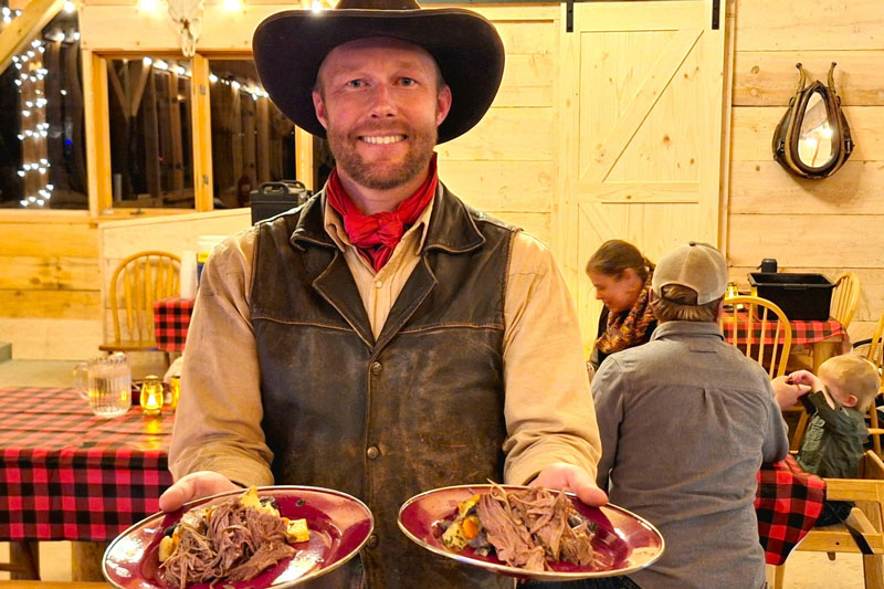 Cowboy Buck presents two plates of delicous beef stew